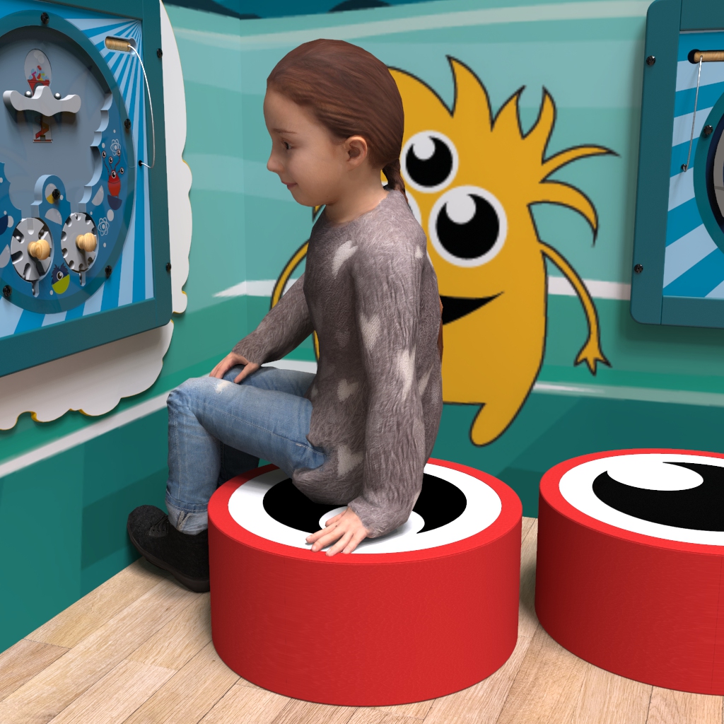 Op deze afbeelding staat een softplay Eye aye red