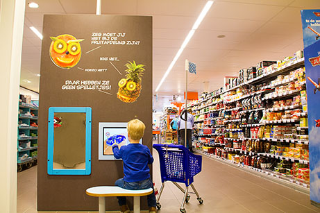 Kids corner Supermarket Albert Heijn This picture shows a boy playing at the Albert Heijn kids corner supermarket