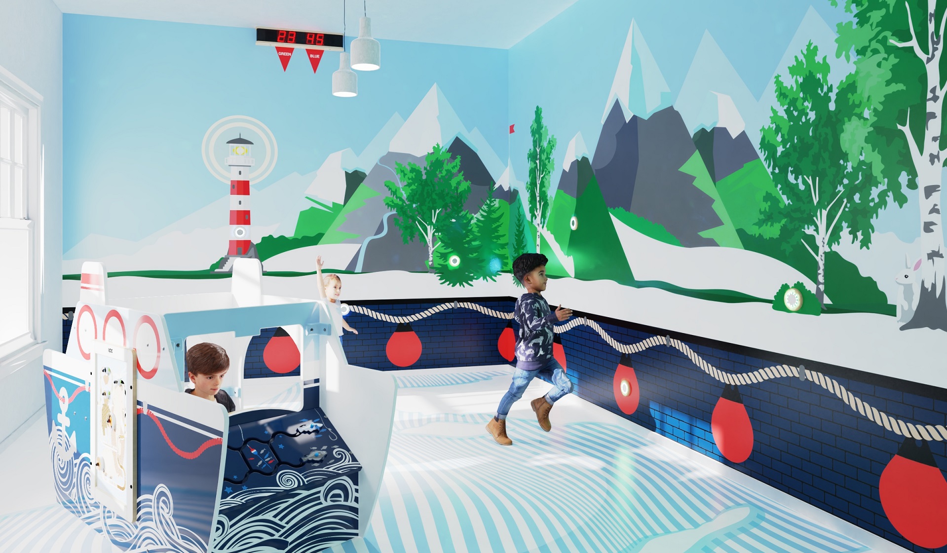 activity wall voor kinderen met blauwe boot activity wall voor kinderen met blauwe boot