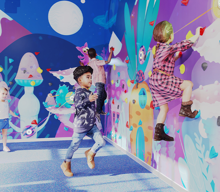 IKC interactieve speelmuur Activity Wall Parcours met ruimte thema en ingebouwde klimmuur met klimgrepen voor kinderen IKC interactieve speelmuur Activity Wall Parcours met ruimte thema en ingebouwde klimmuur met klimgrepen voor kinderen