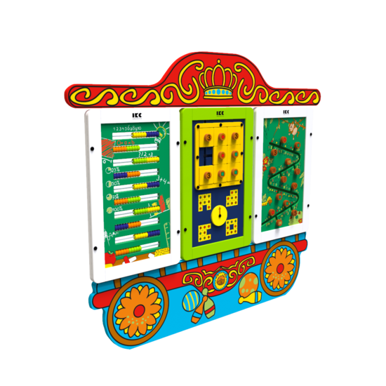 Een circus trein wagon voor een thema kinderhoek met de mogelijkheid voor meerdere wandspellen | IKC speelsystemen muurspellen